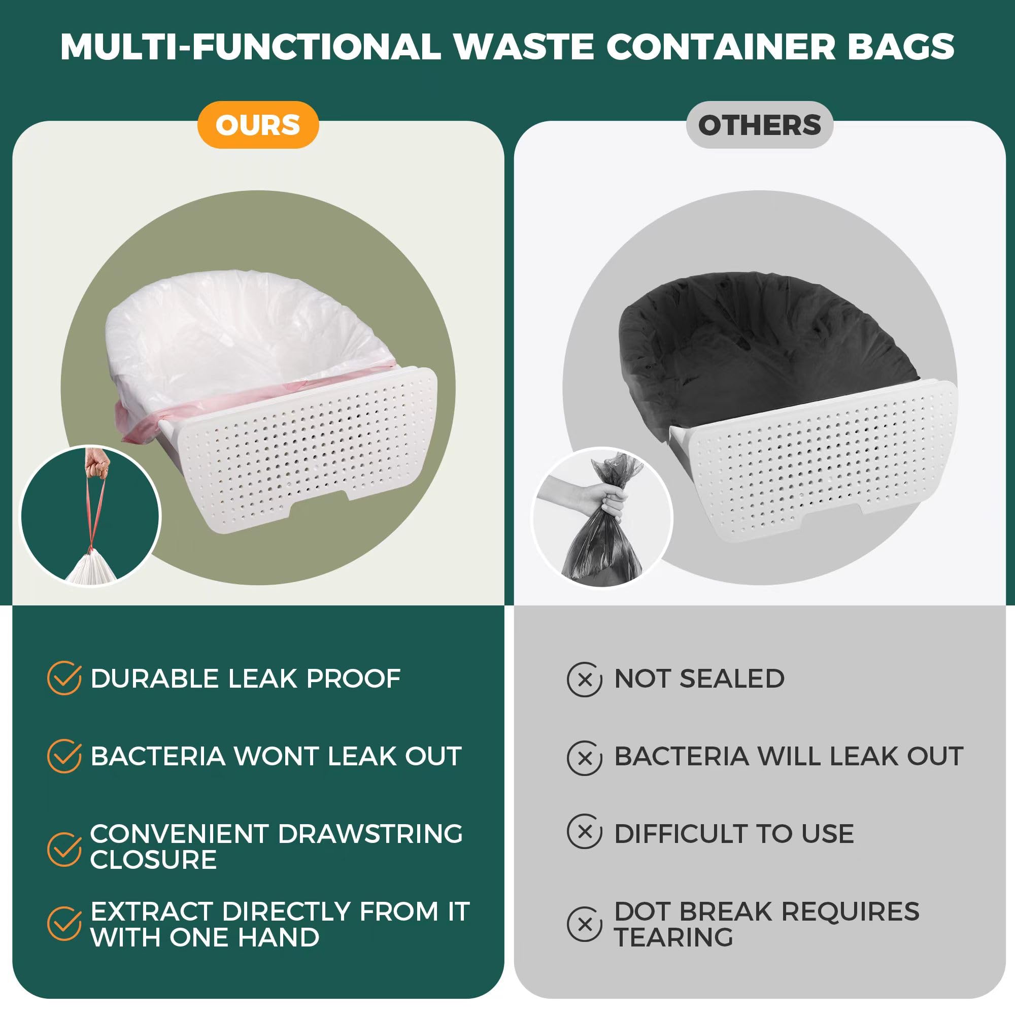 TELEGLO heavy-duty LDPE liners resist tears and contain waste odor