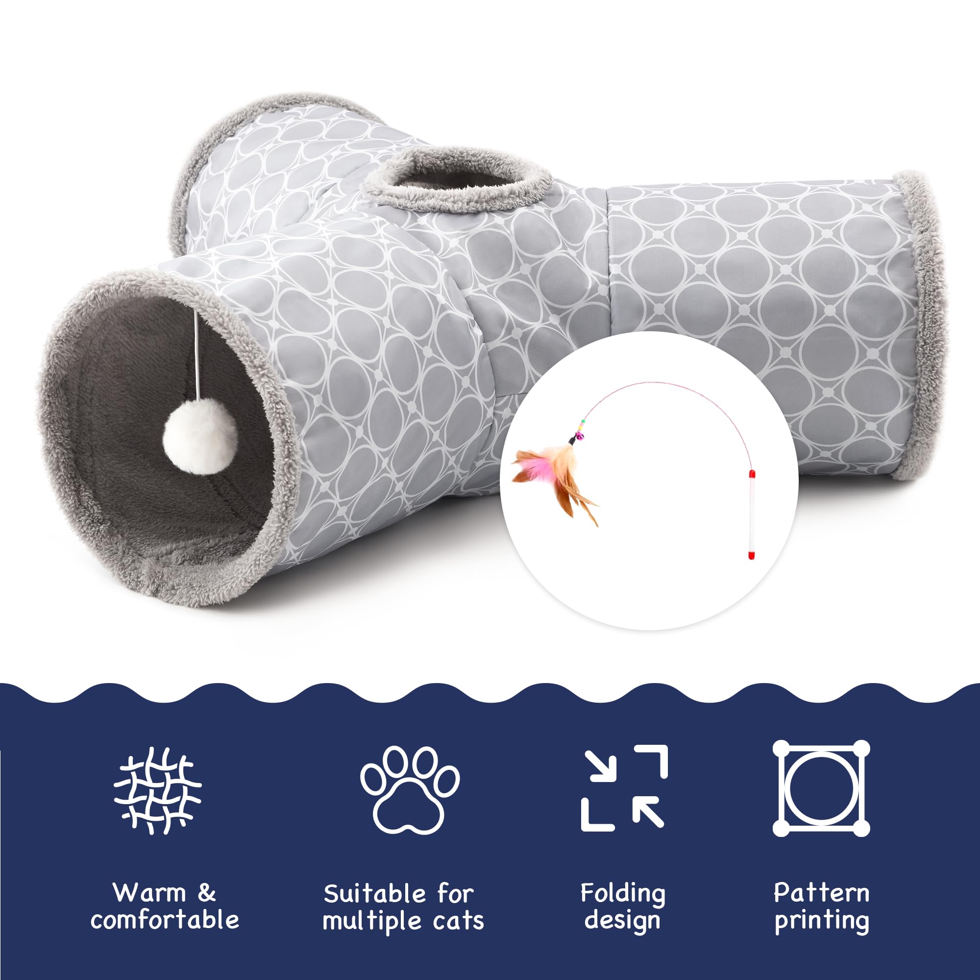 Tempcore cat tunnel geometry grey design for multi-pet indoor play