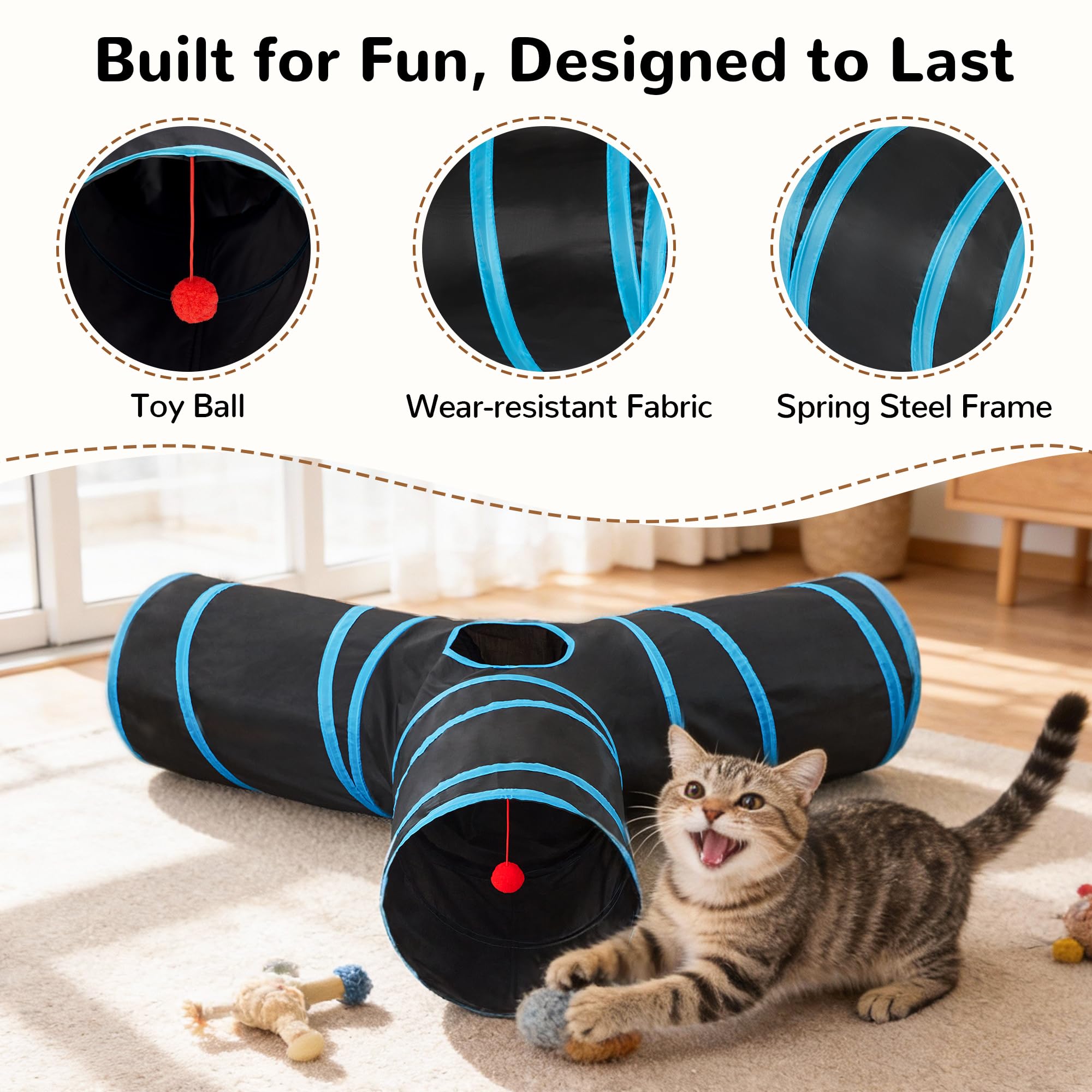 Tempcore blue large cat tunnel suited for indoor play spaces.