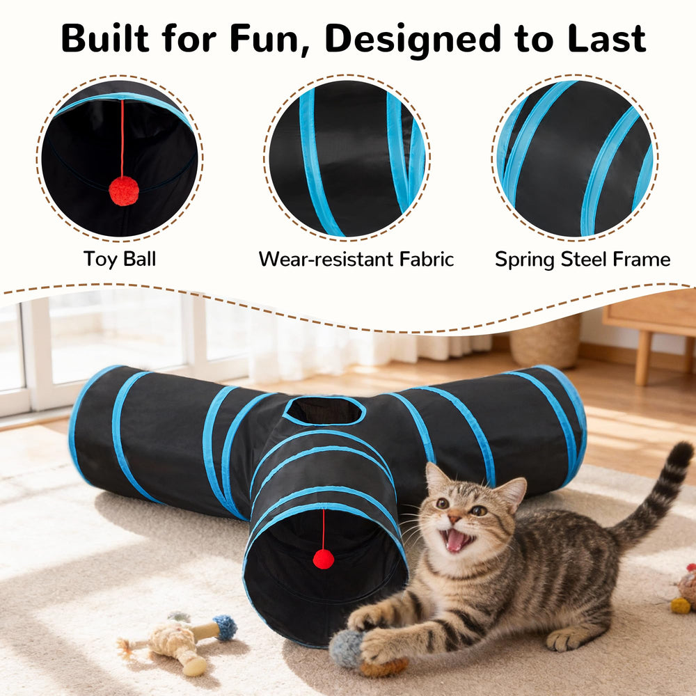Tempcore blue large cat tunnel suited for indoor play spaces.