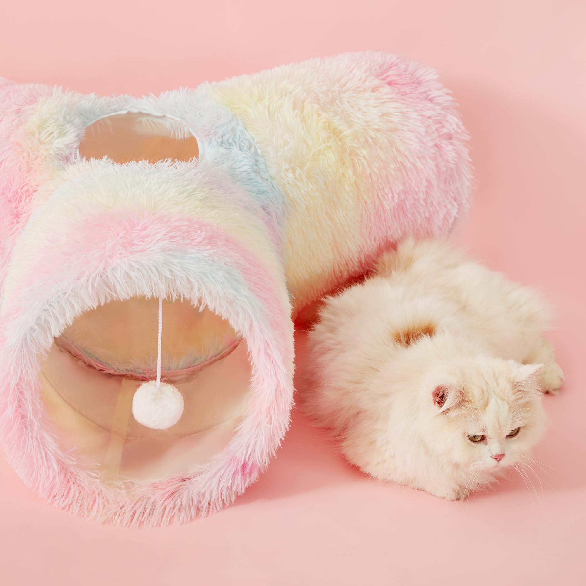 Tempcore Plush Cat Tunnel rainbow coloring brightens room and entertains pets