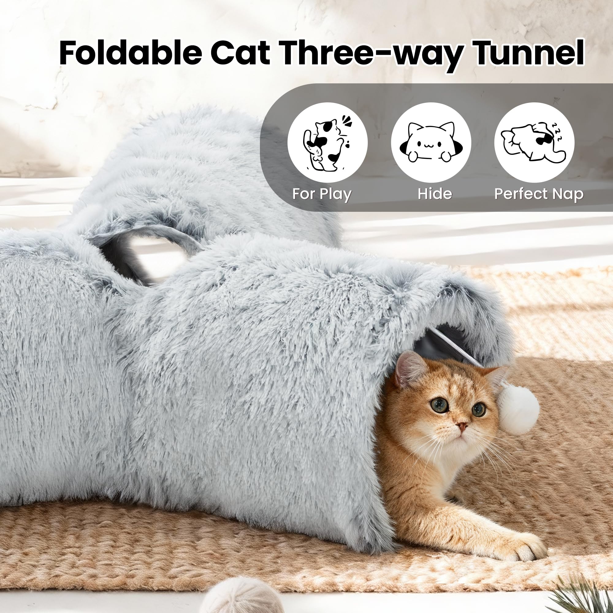 Tempcore Plush Cat Tunnel sprung-steel frame delivers sturdy safety during play.