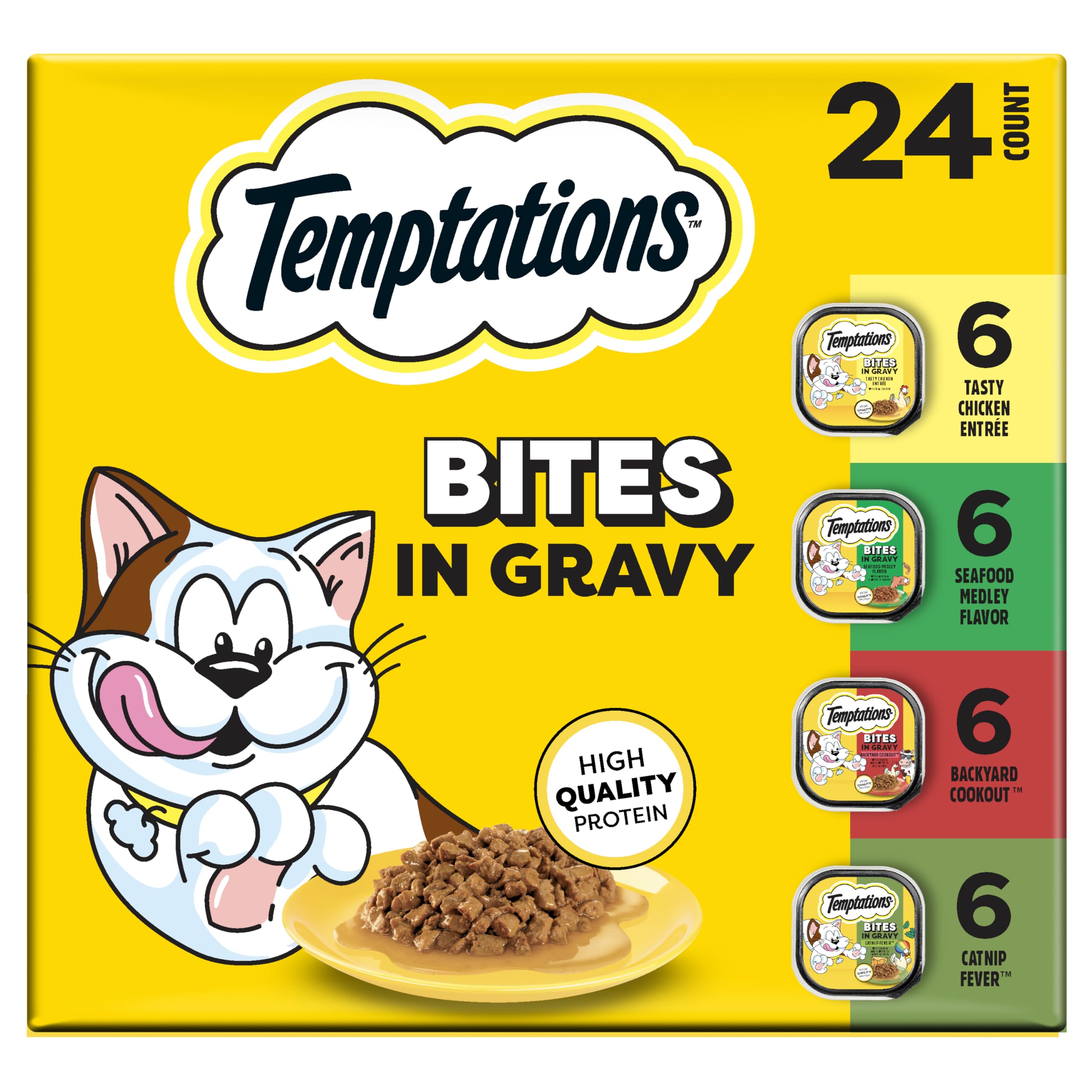 Temptations Bites in Gravy chicken entree front packaging for easy mealtime planning