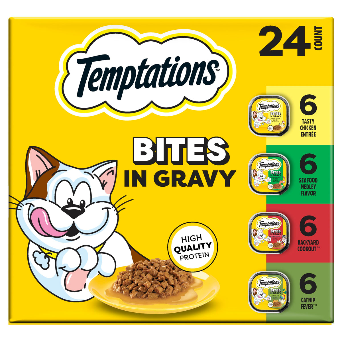 Temptations Bites in Gravy chicken entree front packaging for easy mealtime planning