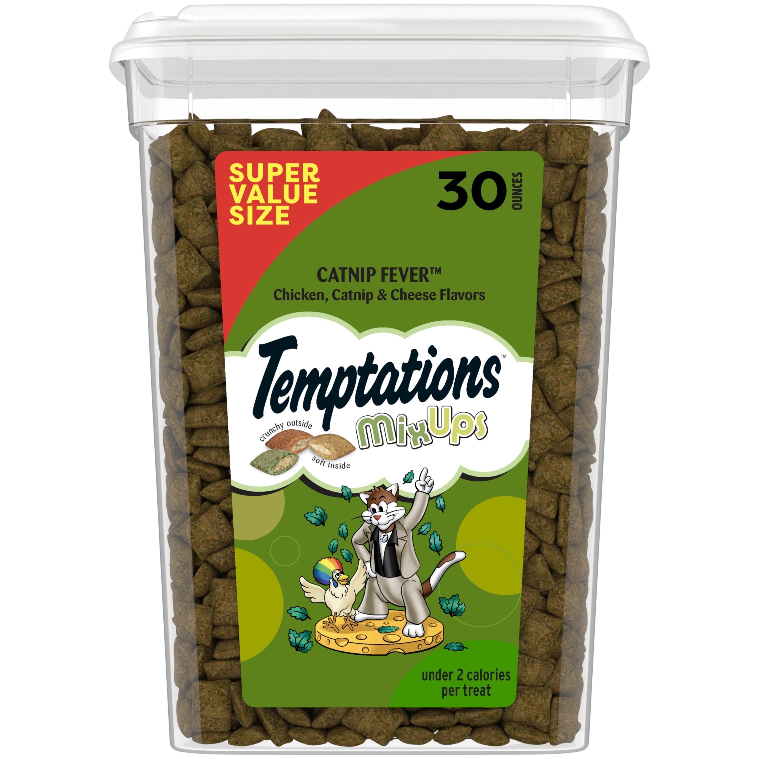 Temptations Catnip Fever pack closeup showing crunchy exterior that cats love