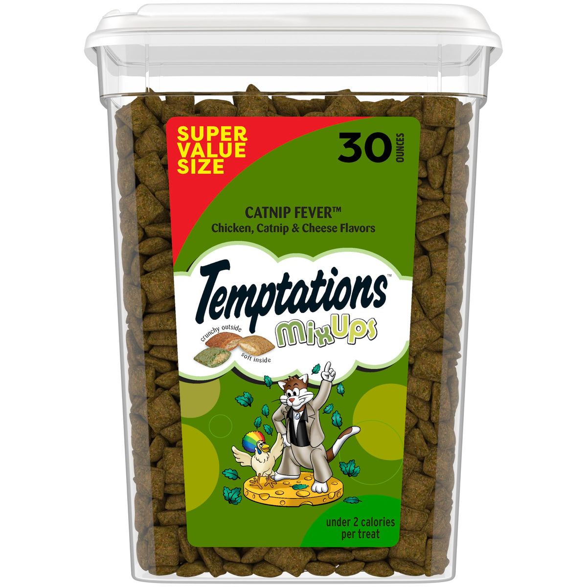 Temptations Catnip Fever pack closeup showing crunchy exterior that cats love