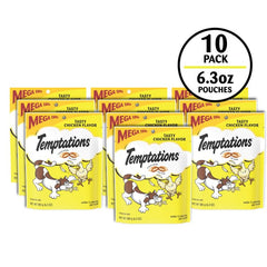 Temptations Classic Chicken Crunchy-Soft bite closeup, inviting texture for feline snacking.