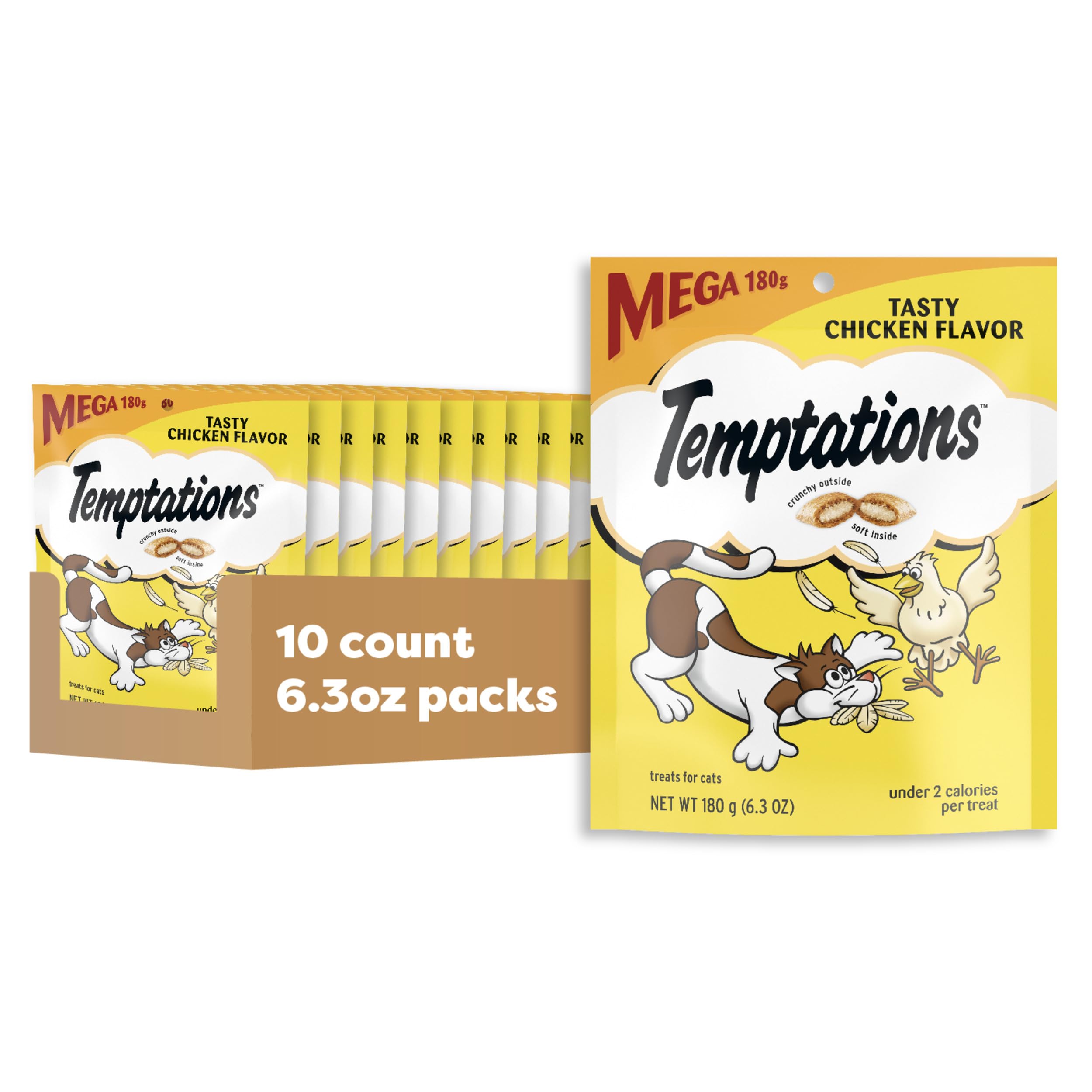 Temptations Classic Chicken Crunchy-Soft front pack image, a tasty reward for cats.