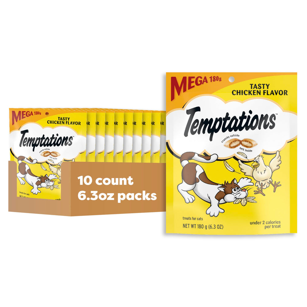 Temptations Classic Chicken Crunchy-Soft front pack image, a tasty reward for cats.