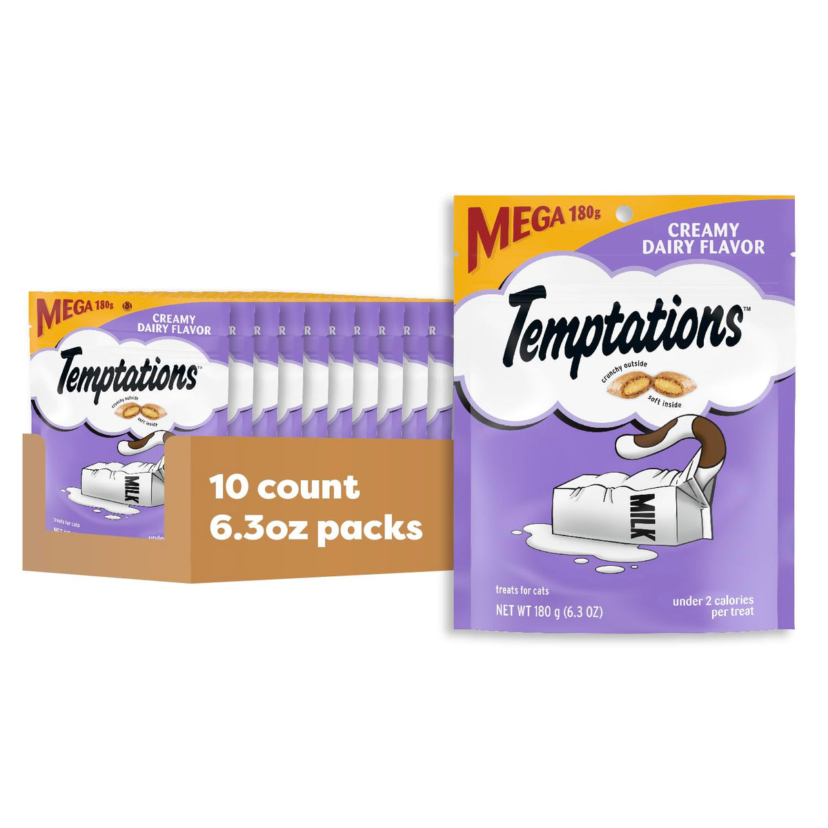 Temptations classic crunchy-soft dairy cat treats in a resealable pouch.