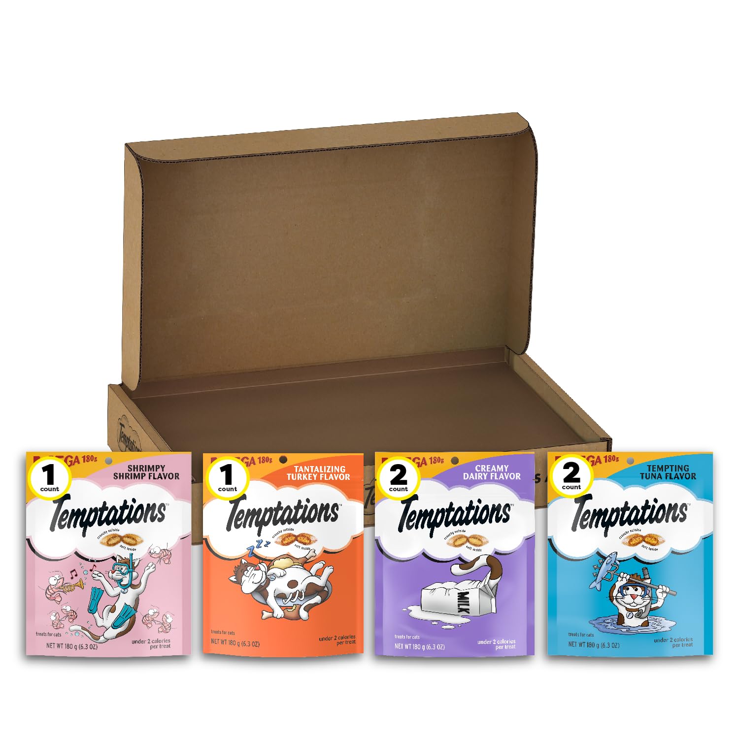 Temptations classic crunch and soft cat treats front view showing dual texture