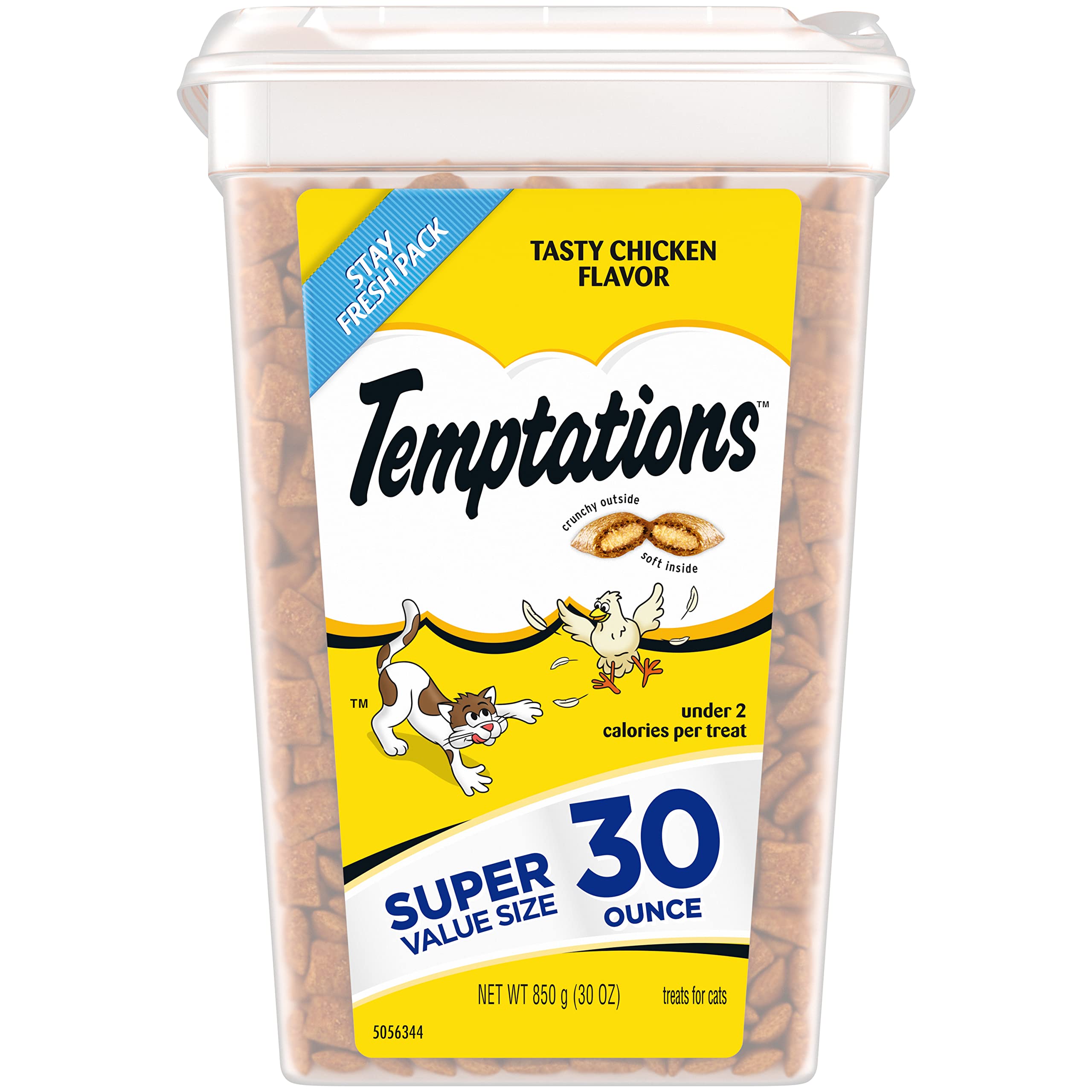 Temptations cat treats tub – crunchy outside, soft inside, ideal for easy rewards.