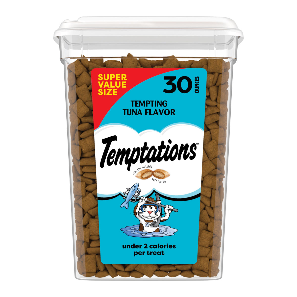 Temptations classic crunchy-soft tuna treats pack highlights texture and aroma for indoor cats.