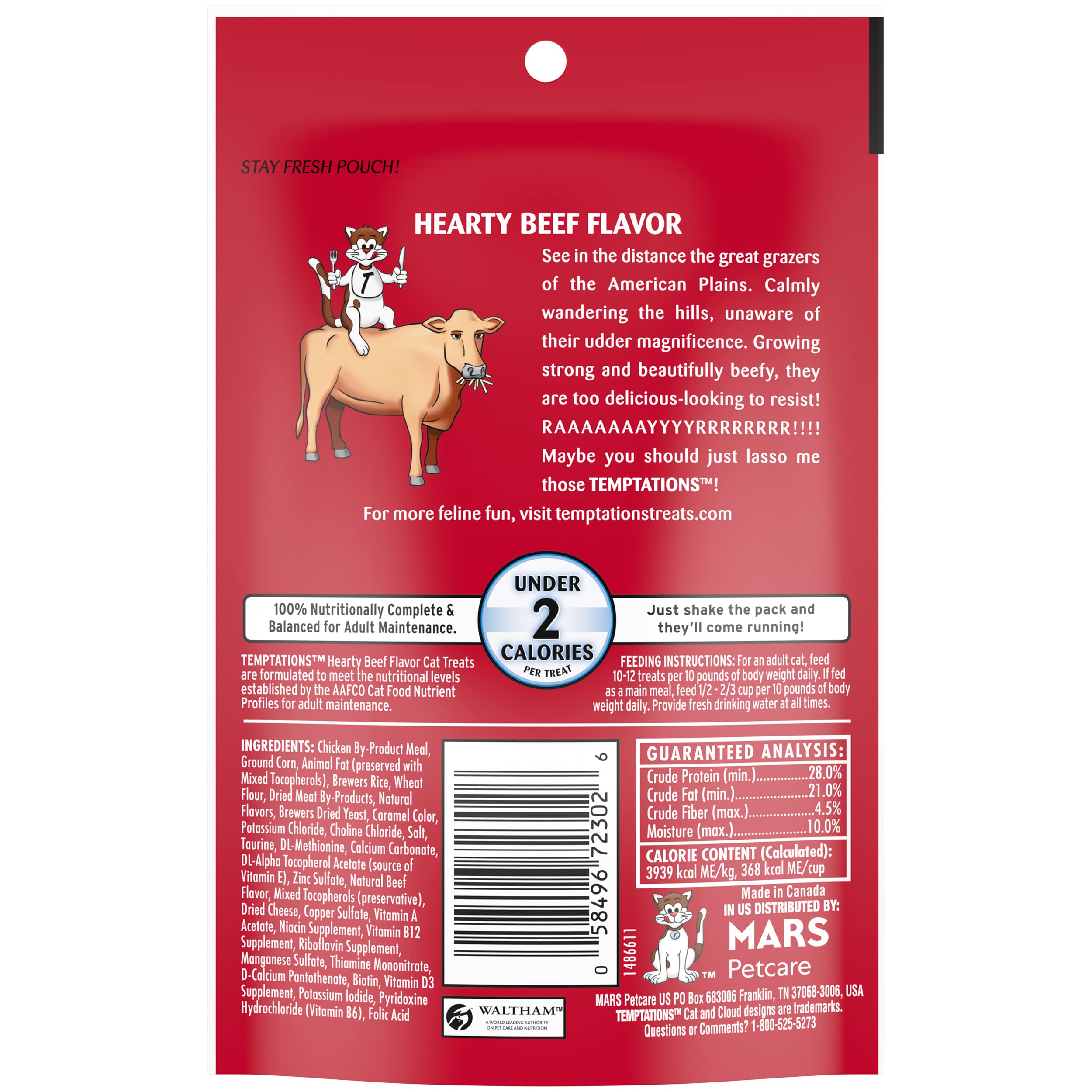 Temptations soft beef treats with stay-fresh pouch for convenient rewards.