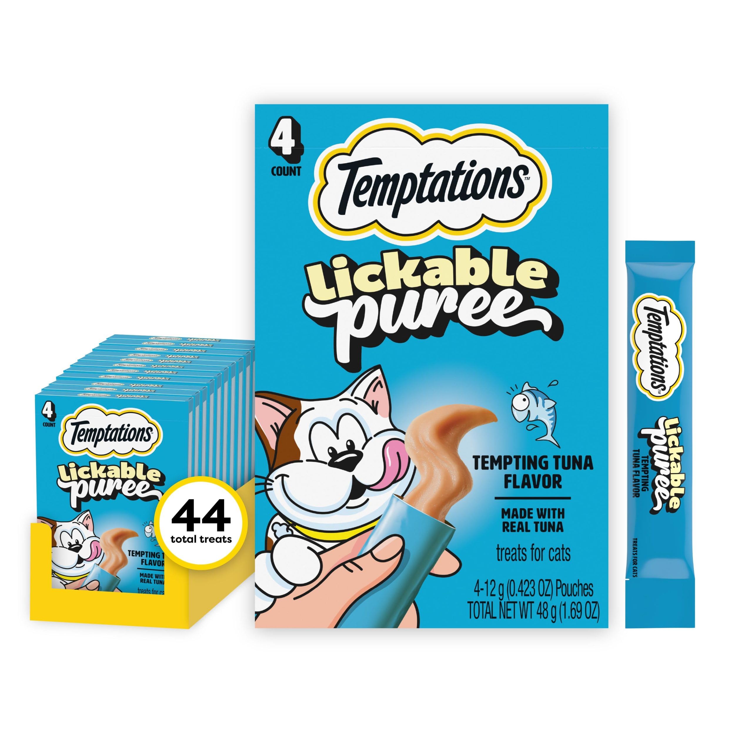 Temptations Creamy Puree Tuna tube ready for hand feeding and bonding.