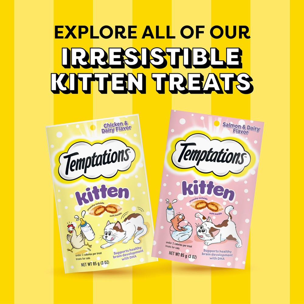 Temptations Kitten Treats enjoyed by a cat owner while caring for a kitten.