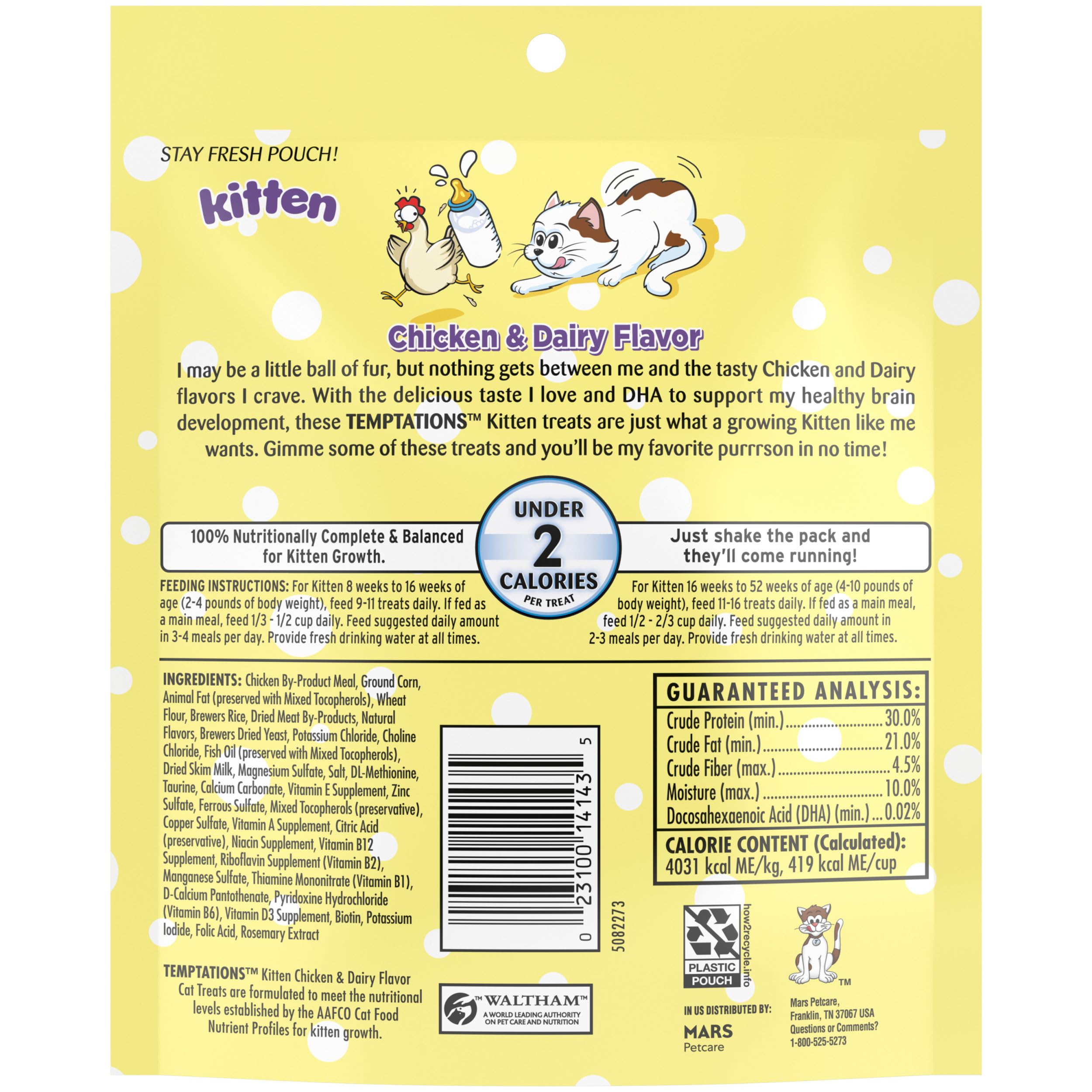 Temptations Kitten Treats chicken and dairy flavor, tasty incentive for meal times
