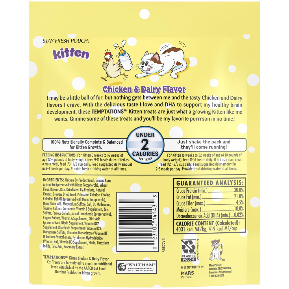 Temptations Kitten Treats chicken and dairy flavor, tasty incentive for meal times