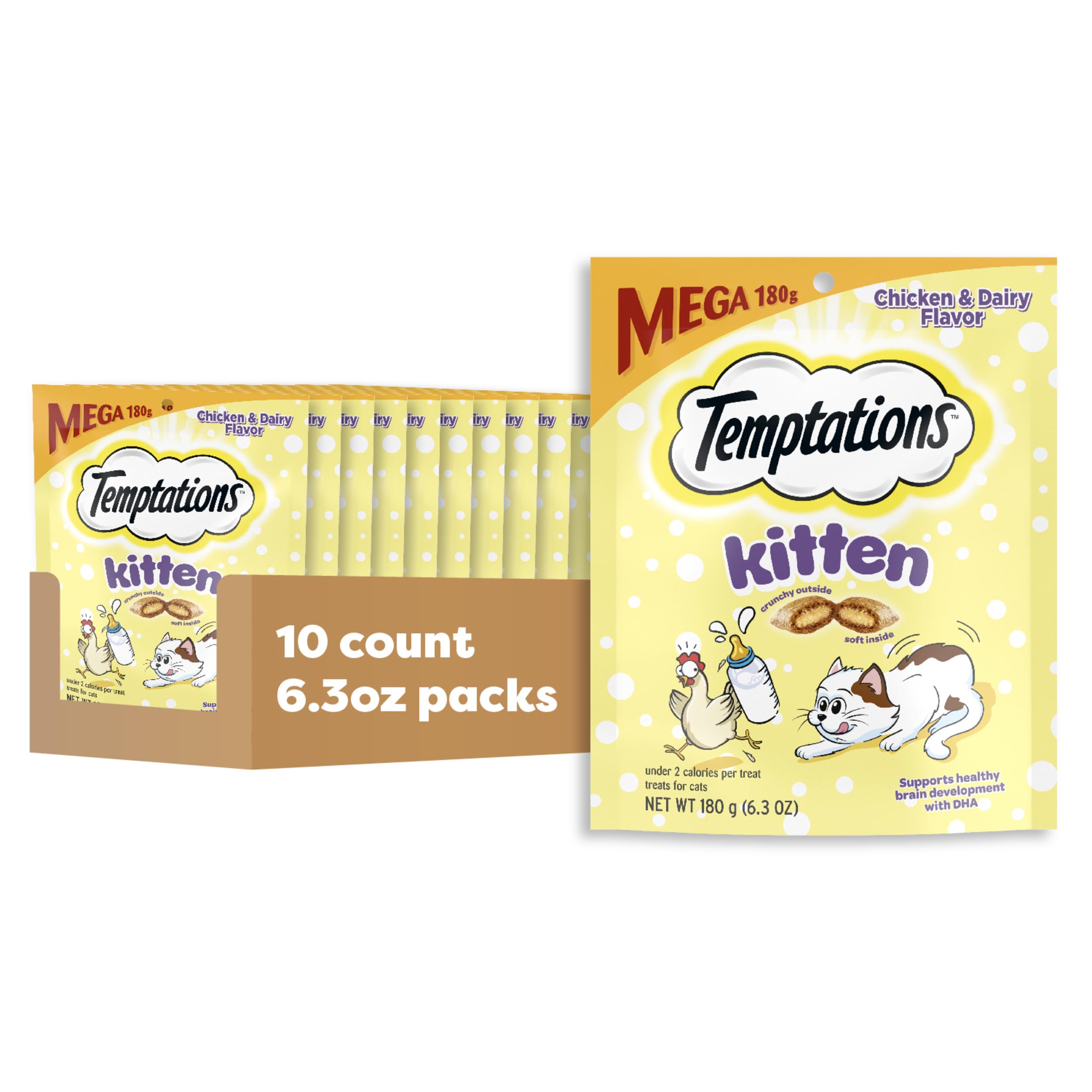 Temptations Kitten Treats dual-texture crunch and soft bite, perfect reward for growing kittens