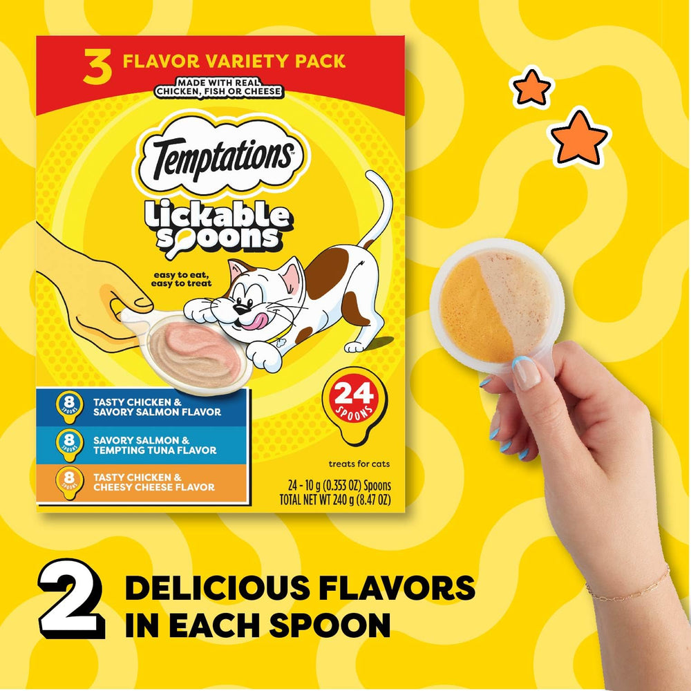 Temptations Lickable Spoons hand-feeding moment highlighting bonding.