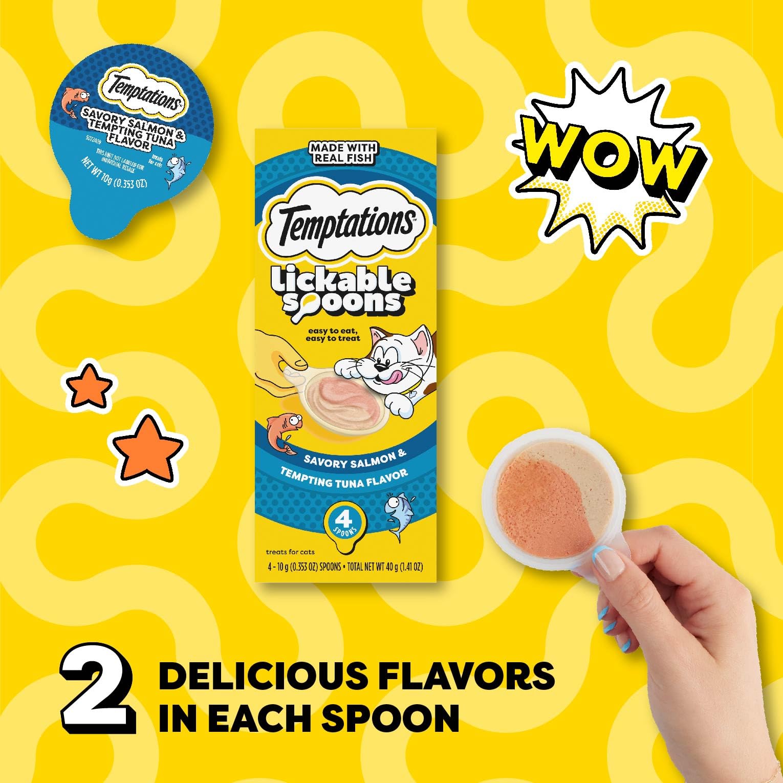Temptations Lickable Spoons close-up shows mess-free puree ideal for quick rewards