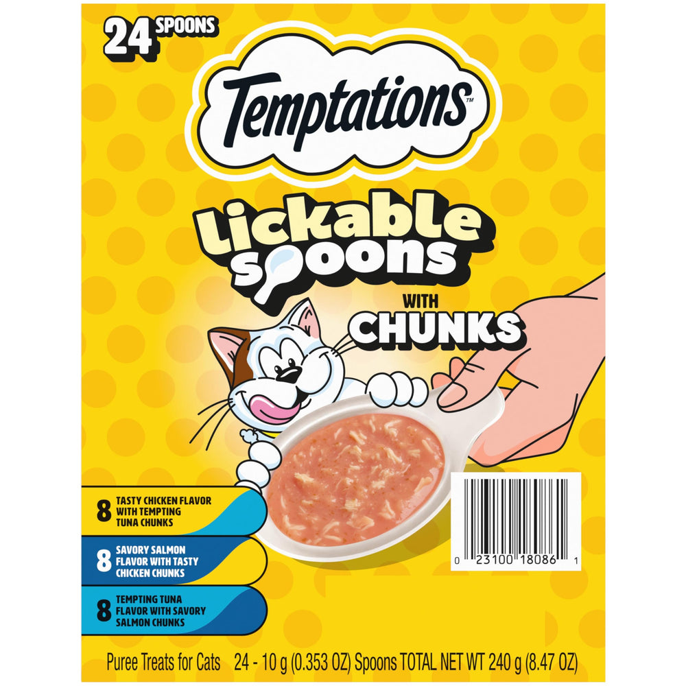 Temptations Lickable Spoons packaging shown for a quick, mess-free cat treat