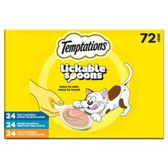 Temptations Lickable Spoons variety pack image showing 72 spoons for easy feeding and variety