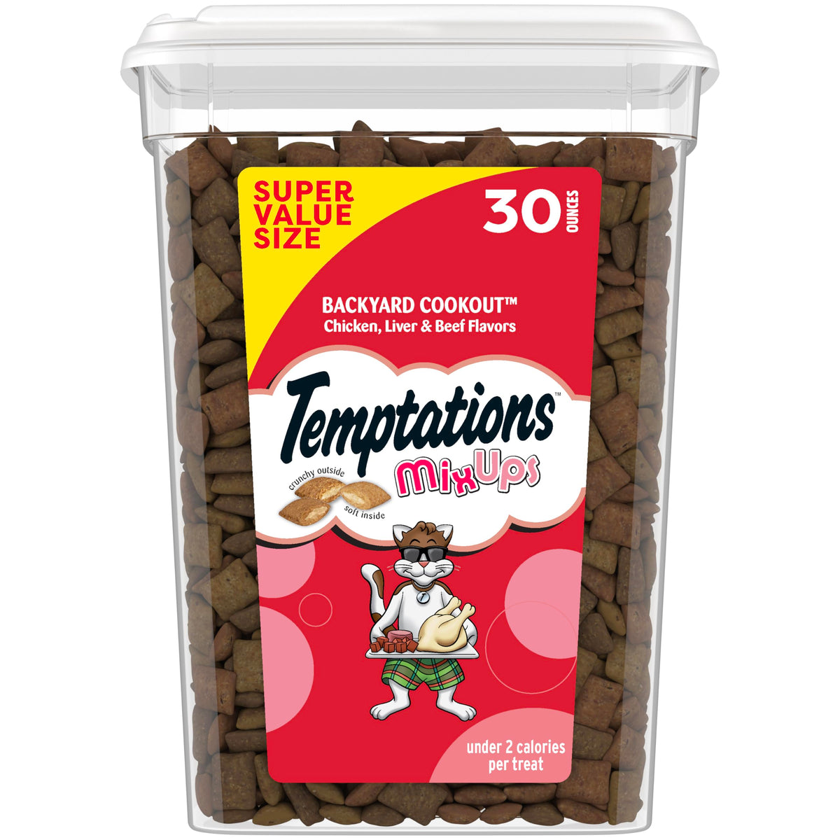 Temptations MixUps Backyard Cookout pack entices indoor cats with flavorful snacks.