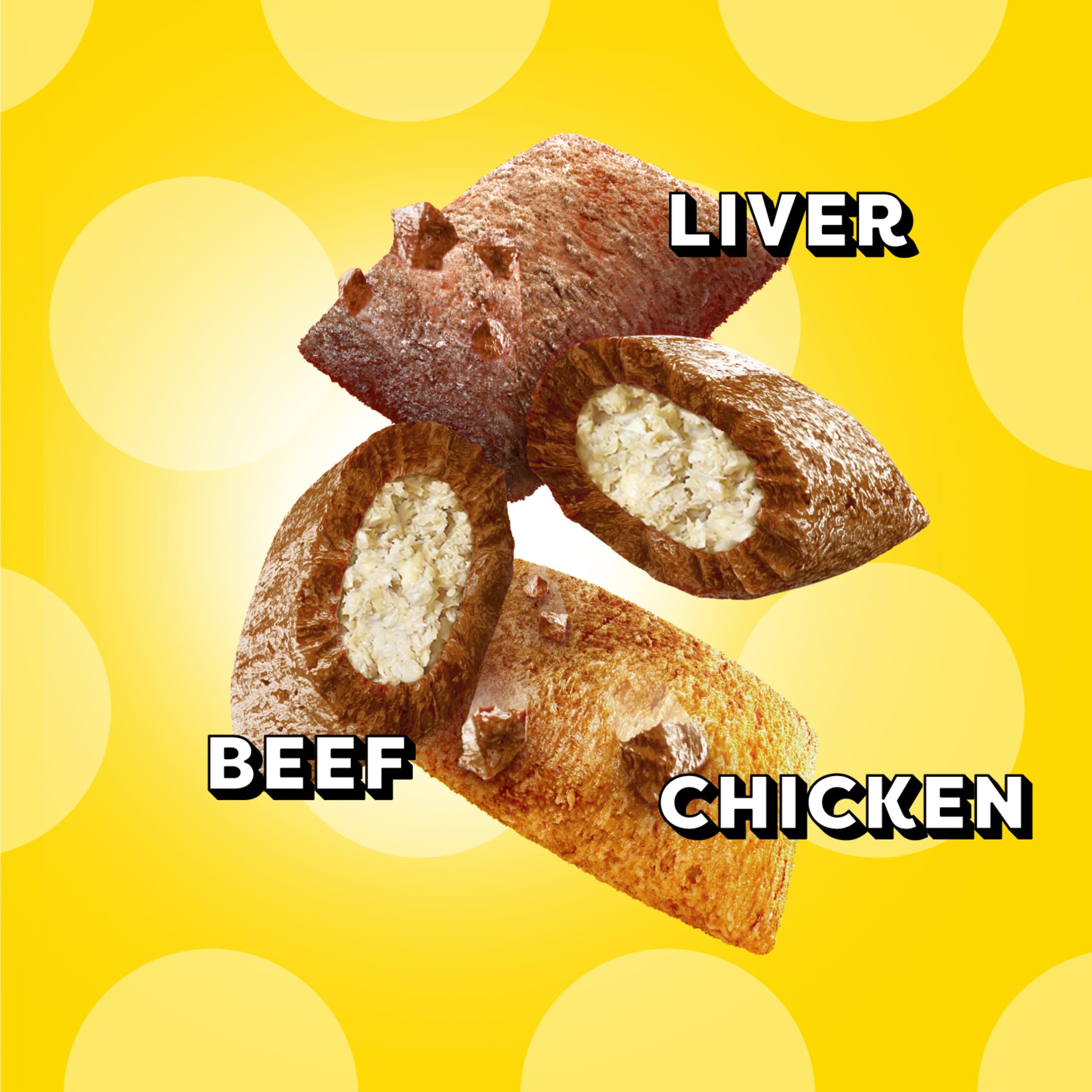 Temptations MixUps flavors chicken liver beef illustrate flavor variety for cats.