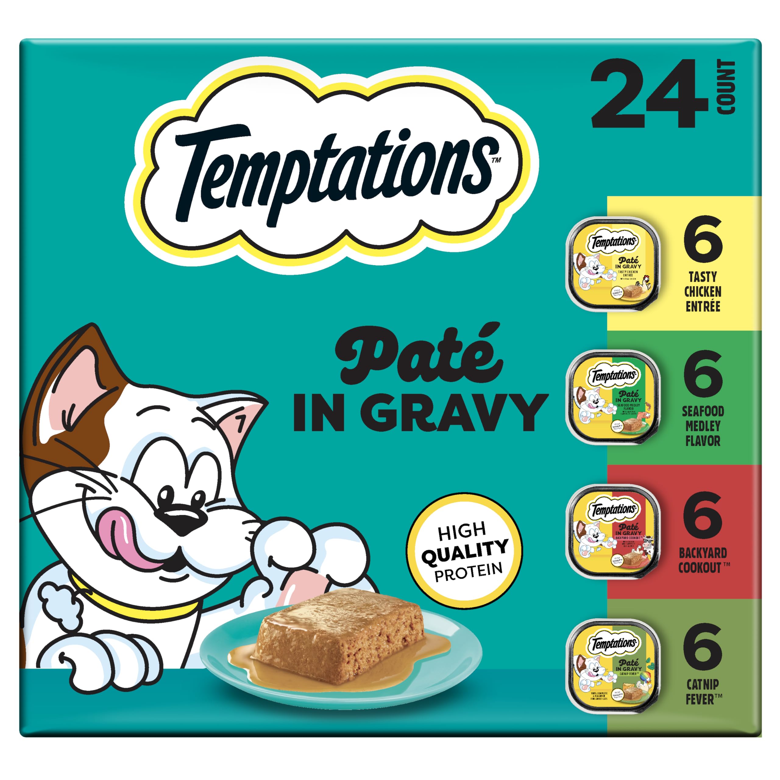 Temptations Pate in Gravy chicken entree tray, moisture-rich meal for active cats