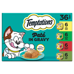 Temptations Pate in Gravy chicken entree tray, convenient meal for cats.