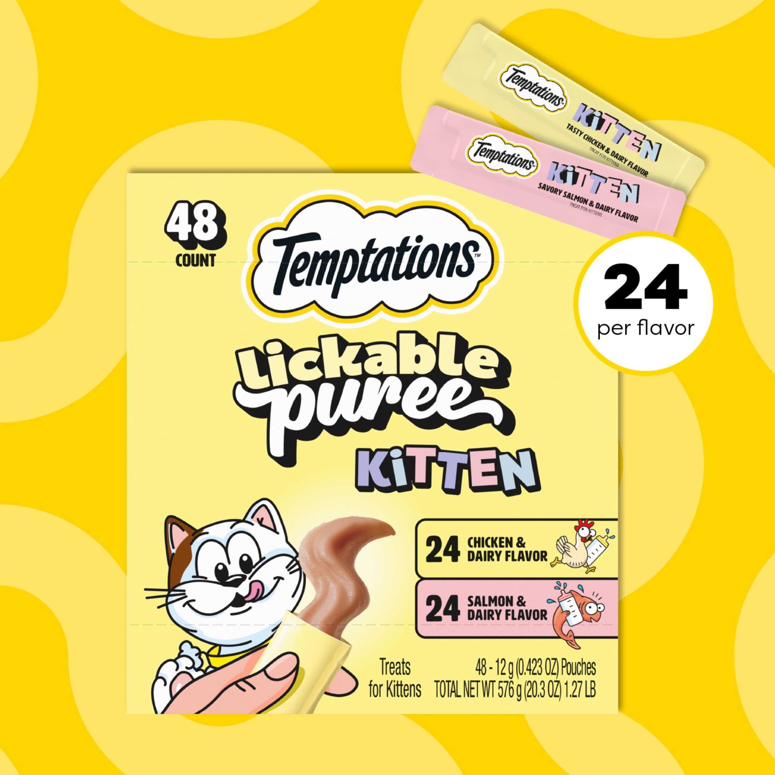 Temptations Puree kitten treats handed to a kitten for bonding