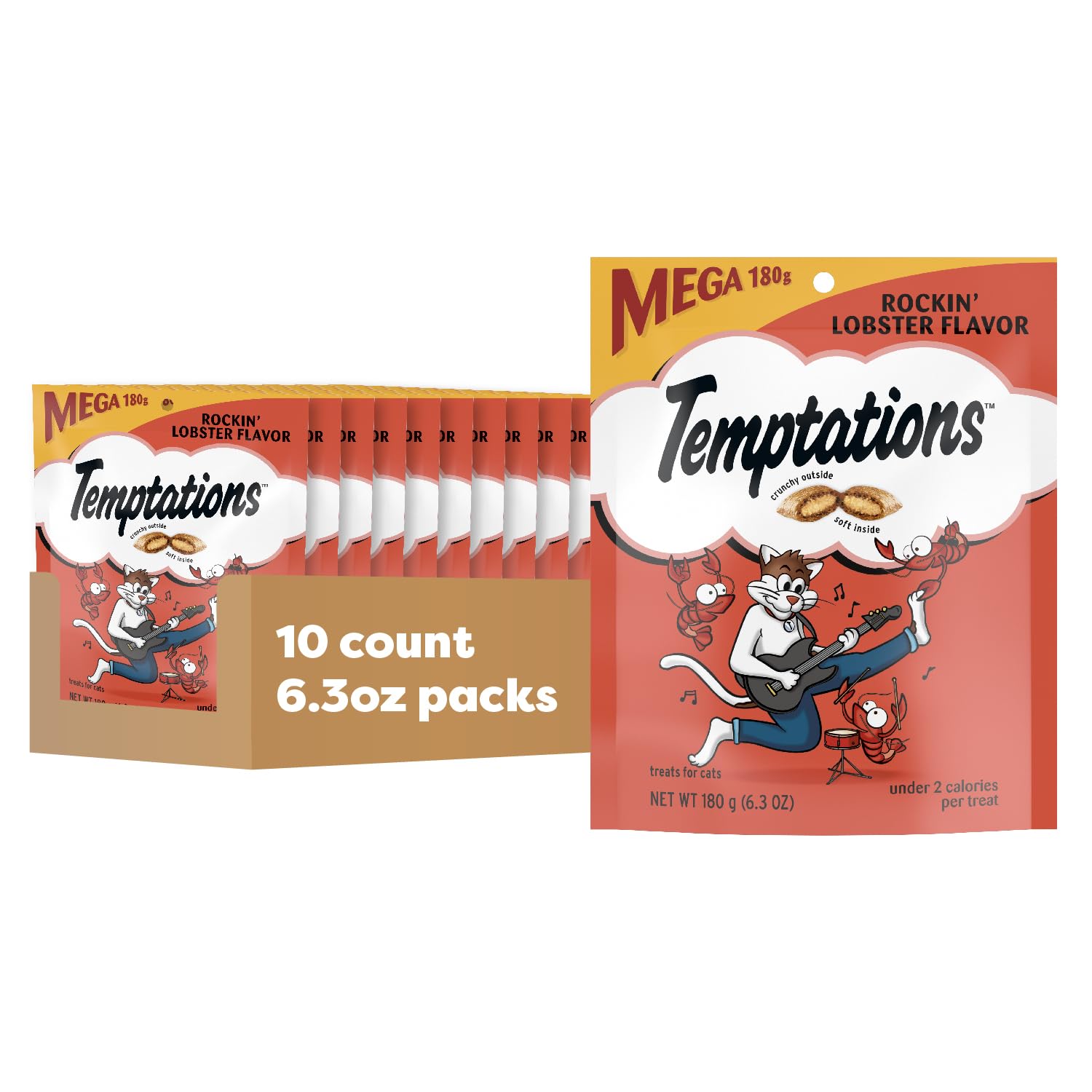 Temptations Rockin' Lobster flavor pack ready for a tasty cat treat moment.
