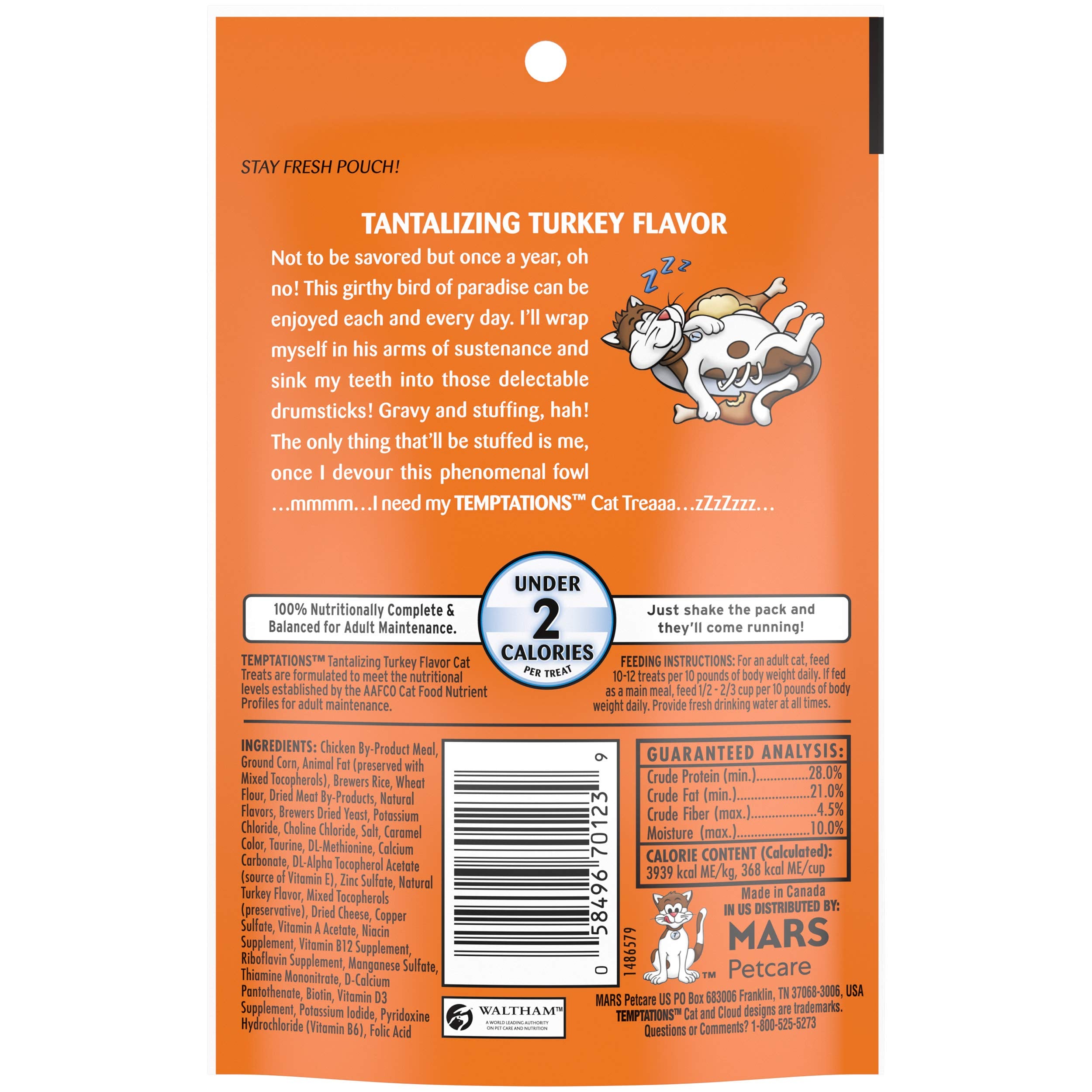 Temptations stay-fresh pouch keeps treats fresh between snacks.