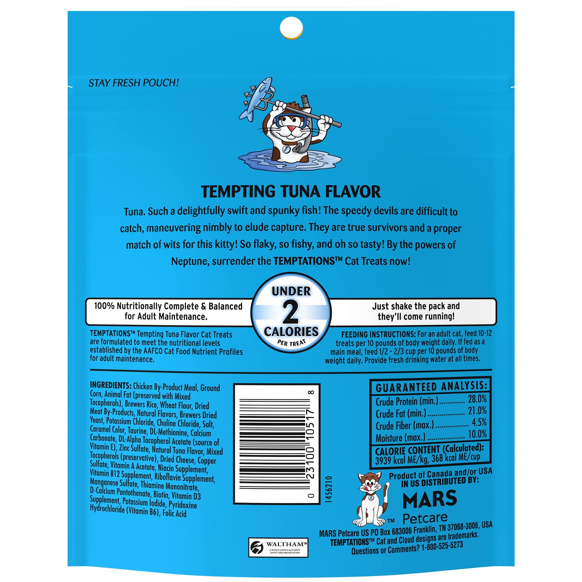 Temptations stay-fresh pouch keeps treats fresh between rewarding moments.