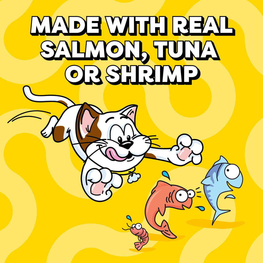 Temptations Tuna Salmon Seafood Medley variation pack entices adult cats.