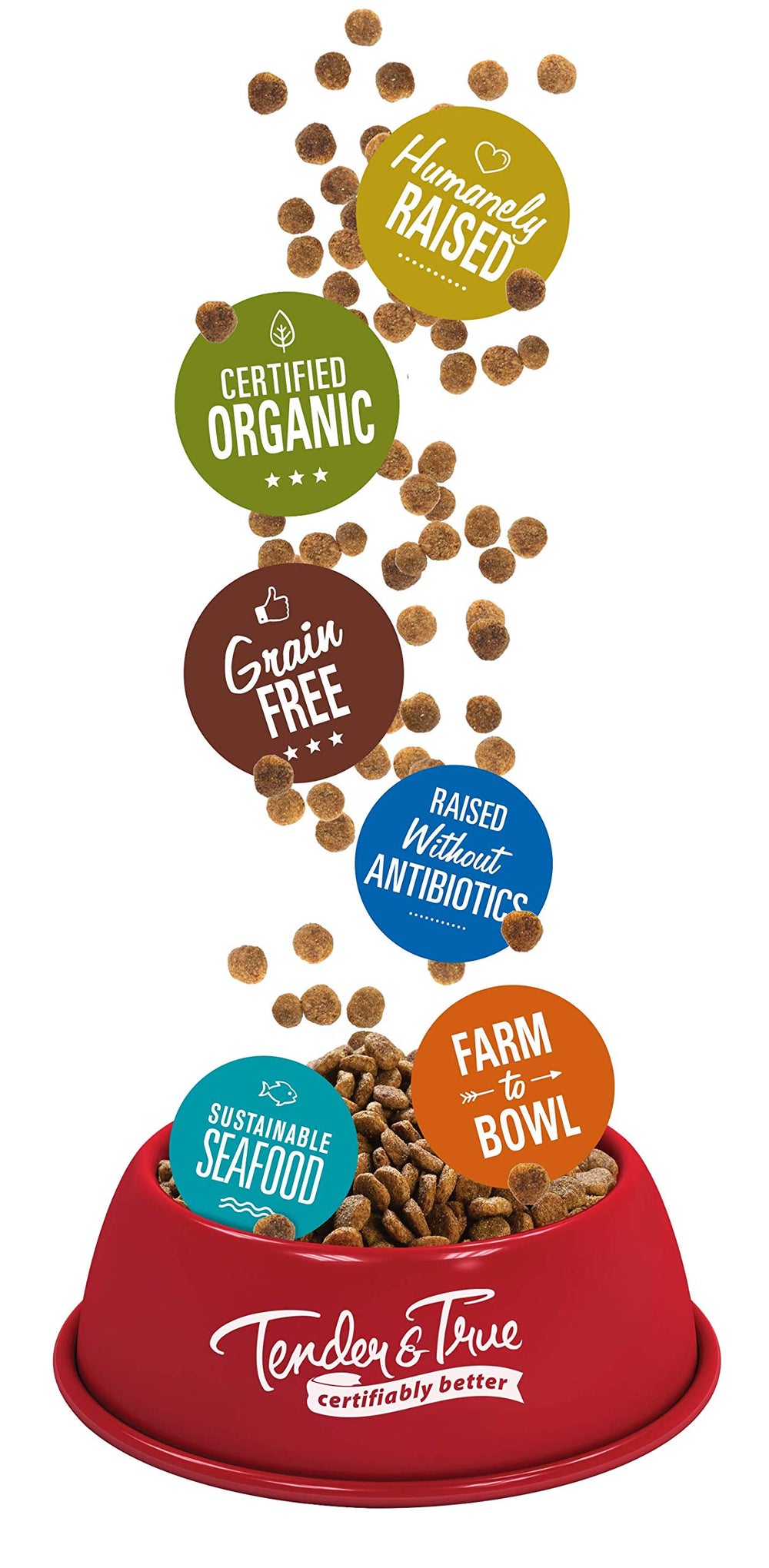 Tender & True nutrition panel close-up shows no corn, wheat, or soy.