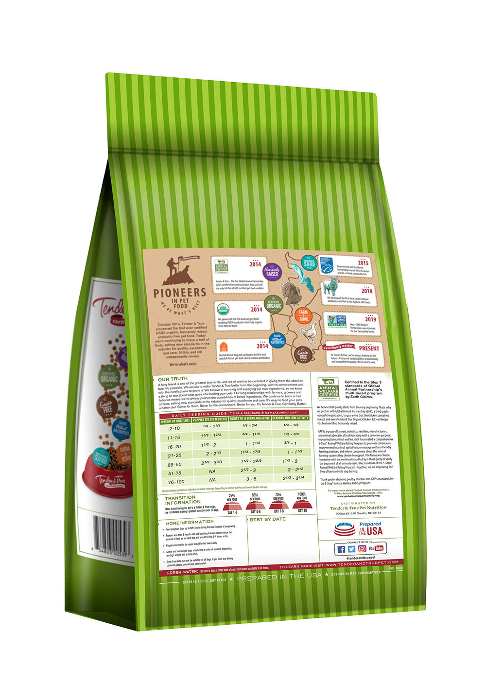 Tender & True bowl of kibble, grain-free and complete