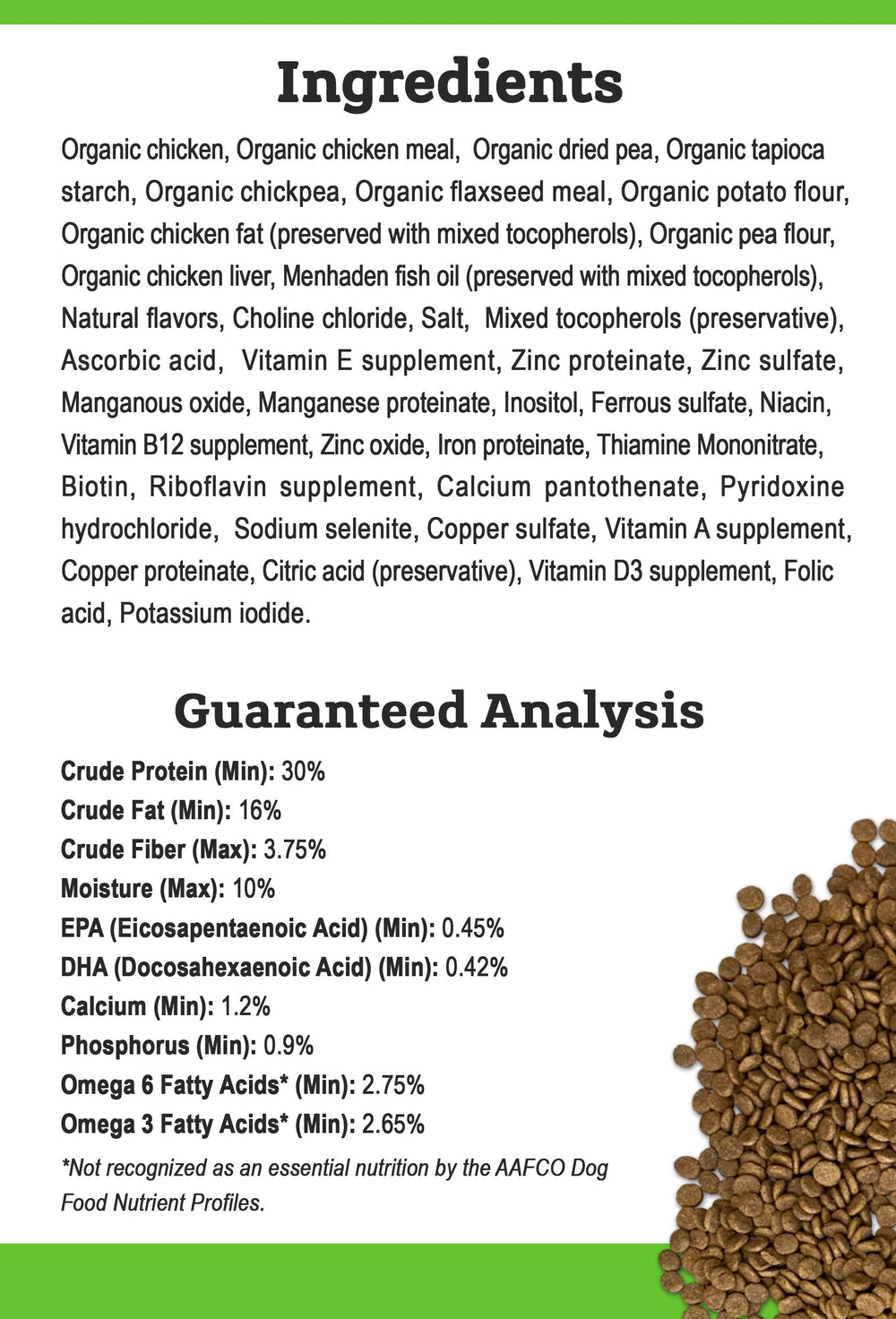 Tender & True close-up kibble texture with organic ingredients