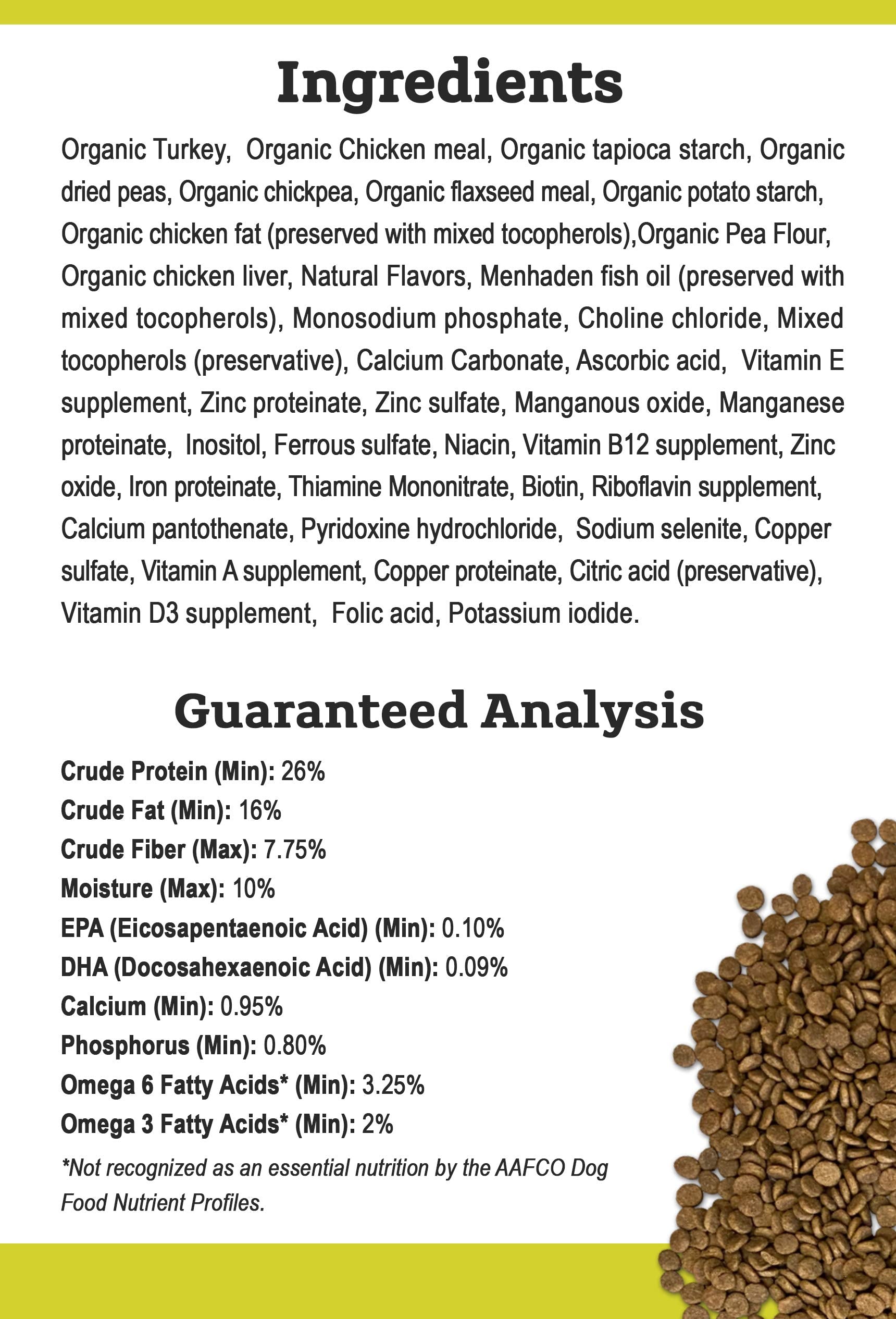 Tender & True ingredient panel shows no by-products or artificial preservatives for clean nutrition.