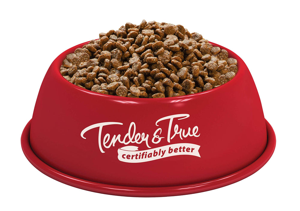 Tender & True organic chicken kibble close-up highlighting grain-free bite-size portions