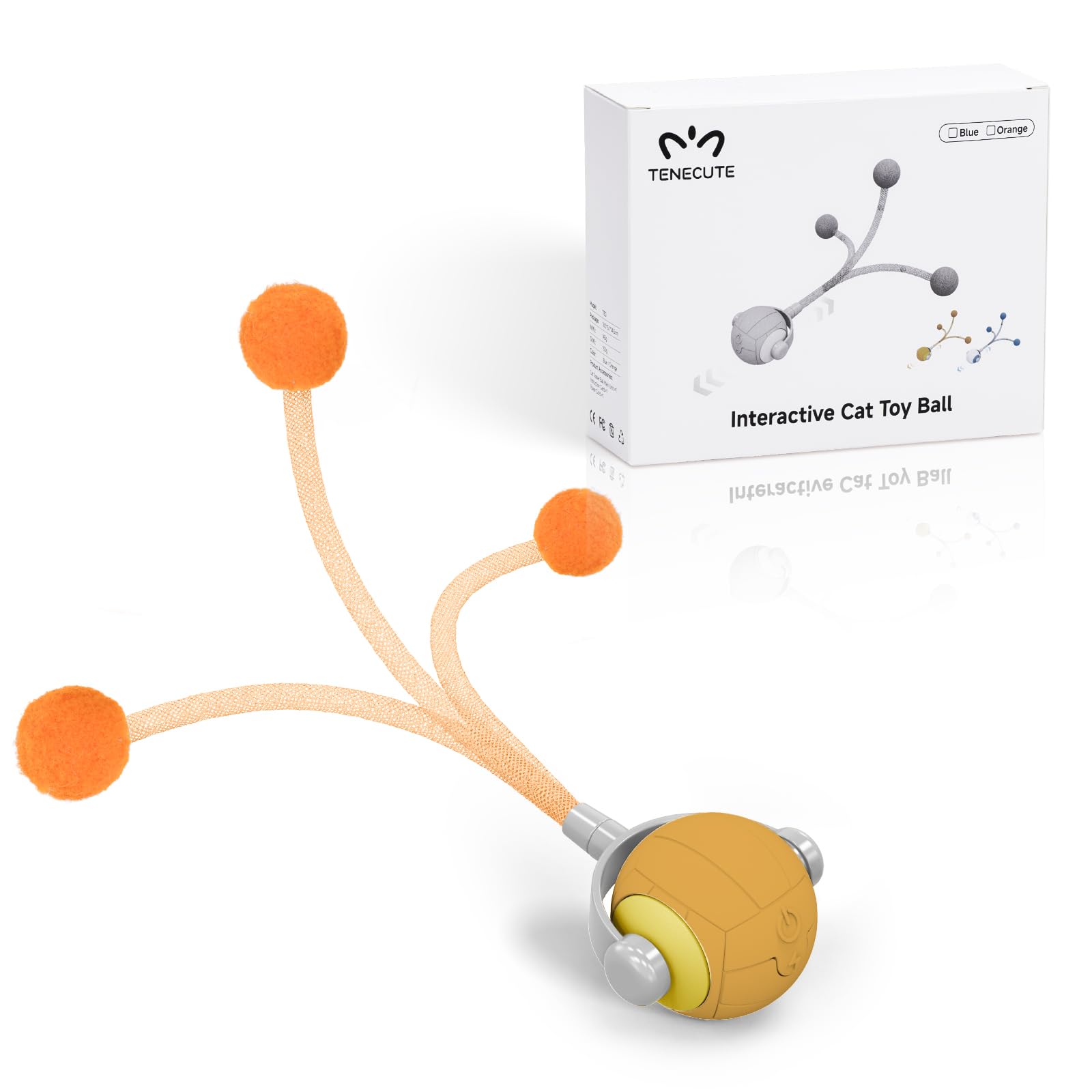 TENECUTE cat toy ball with pom-pom tails for interactive play and mental stimulation.