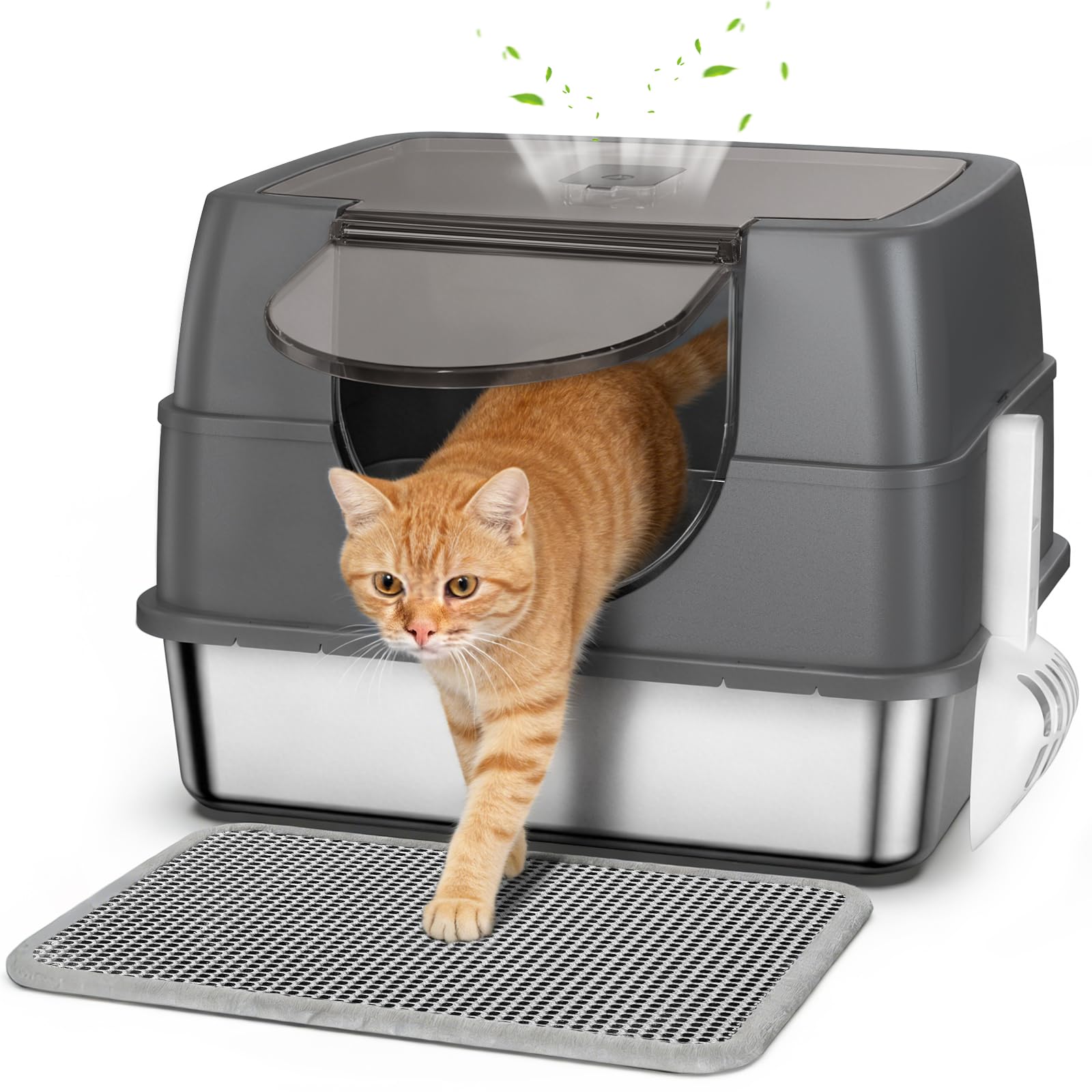 Tenizo stainless steel litter box with lid, durable enclosure for long-lasting use.