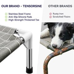 Tensorsine elevated bed features non-slip silicone feet to protect floors.
