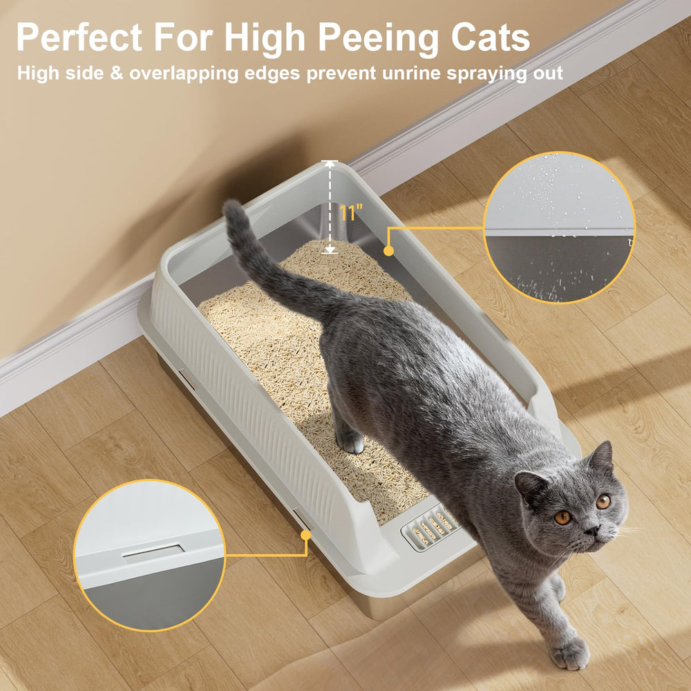 Tentizon high-sided enclosure prevents spray and keeps litter contained.