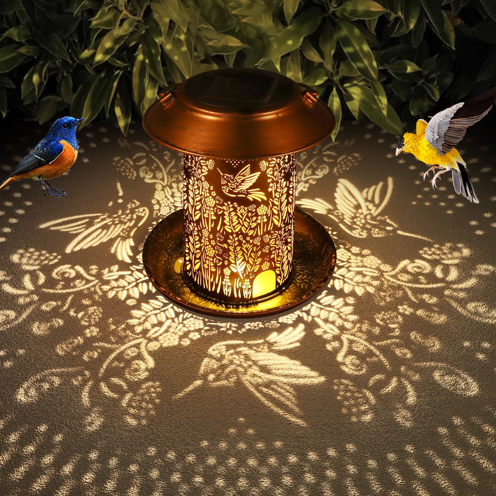 Tepaken retro copper bird feeder highlights hummingbirds with durable weatherproof design.