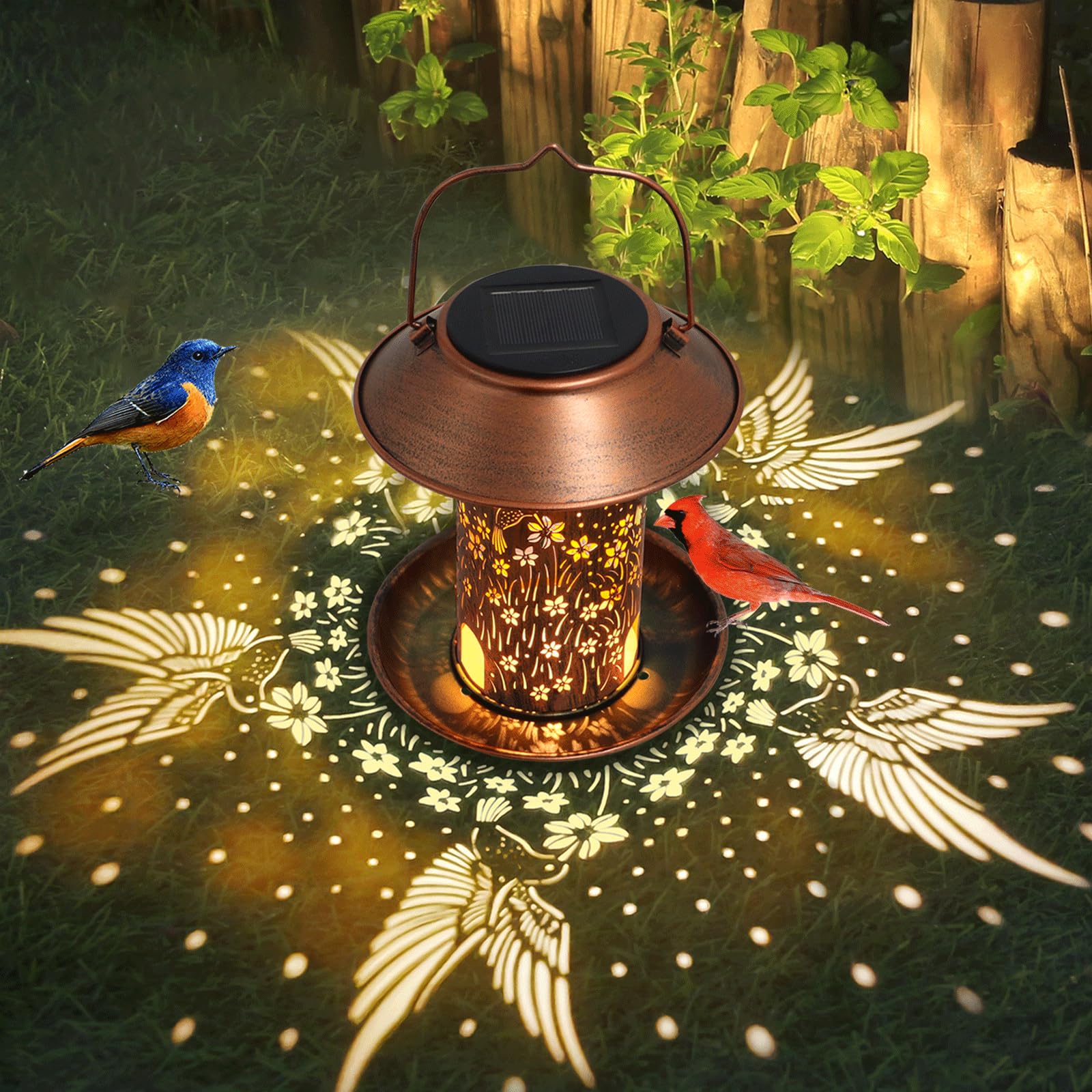 Tepaken solar bird feeder with water cups supports multiple seed types.
