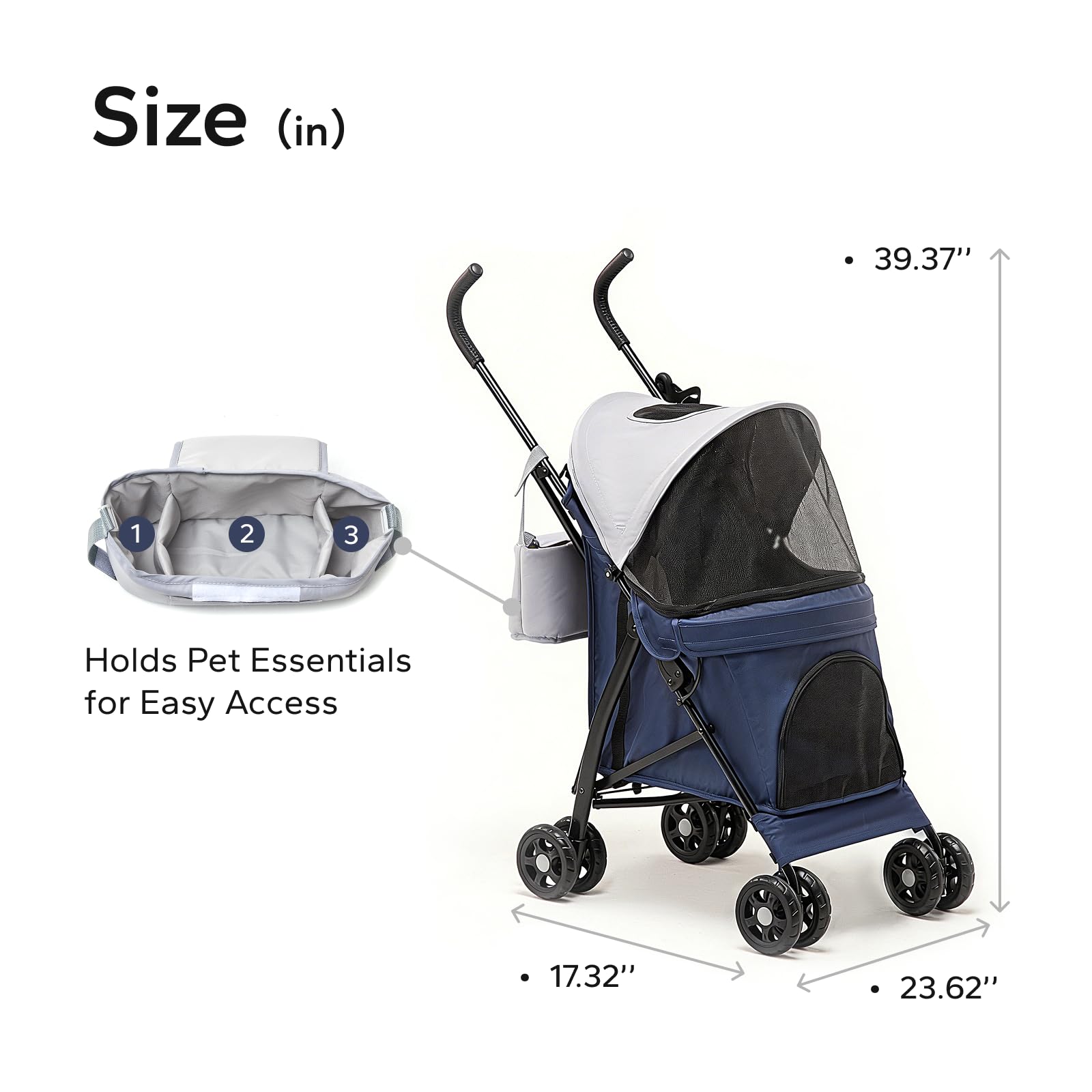 Blue-gray TerraPede stroller designed for urban living and style.