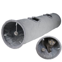Terunat Cat Tunnel 51x12 inches in grey suede, sturdy for indoor play.