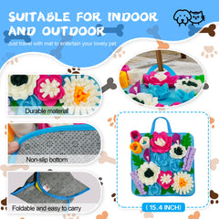 Tesitehi Snuffle Mat with flower design hides treats to engage scent and reduce fast eating.